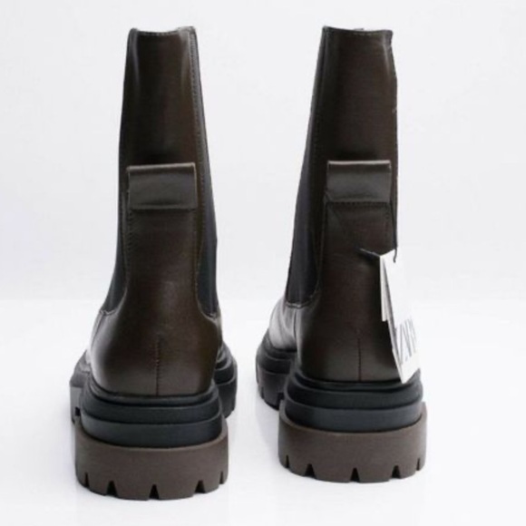 Zara Womens Chelsea Khaki Leather Ankle Boots Lug Soles múltiple size. - Picture 6 of 9